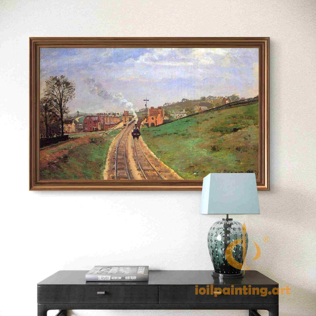 "Camille Pissarro's 'Steam Train in Countryside' - Hand-Painted Impressionist Oil Painting Reproduction"