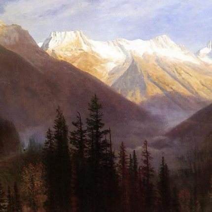 "Albert Bierstadt's 'Alpine Majesty' - Hand-Painted Mountain Landscape Oil Painting Reproduction"