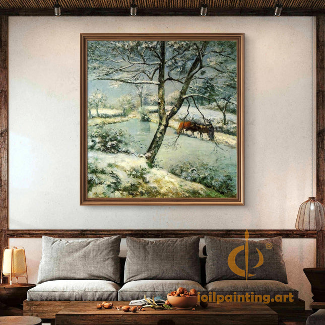 "Camille Pissarro's 'Snow-Covered Winter Landscape' - Hand-Painted Oil Painting Reproduction"