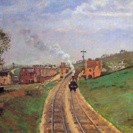 "Camille Pissarro's 'Steam Train in Countryside' - Hand-Painted Impressionist Oil Painting Reproduction"