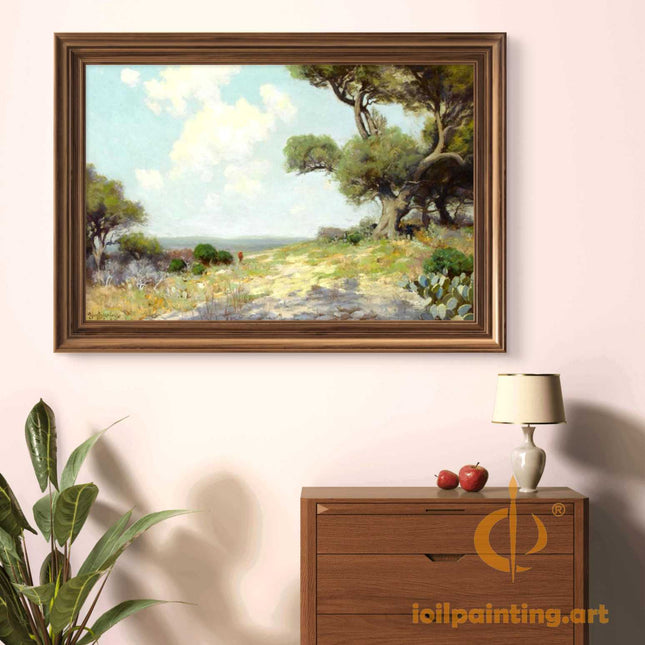"Julian Onderdonk's 19th-Century European Landscape Oil Reproduction: Majestic Oak Meadow"