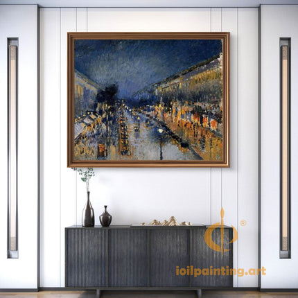 "Camille Pissarro's 'Nocturnal City Boulevard' - Hand-Painted Oil Painting Reproduction"