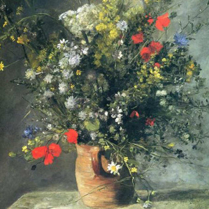 "Pierre-Auguste Renoir's 'Wildflower Symphony' - Premium Hand-Painted Oil Painting Reproduction in Terracotta Vase"