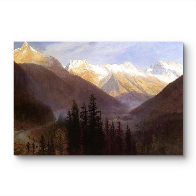 "Albert Bierstadt's 'Alpine Majesty' - Hand-Painted Mountain Landscape Oil Painting Reproduction"