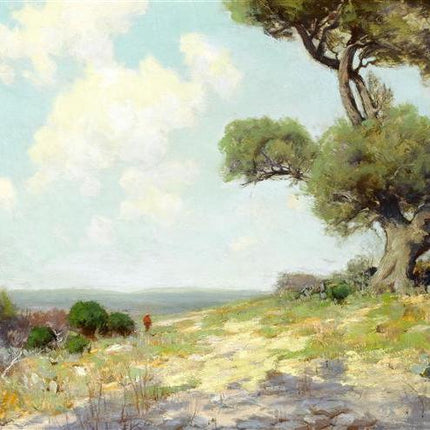 "Julian Onderdonk's 19th-Century European Landscape Oil Reproduction: Majestic Oak Meadow"