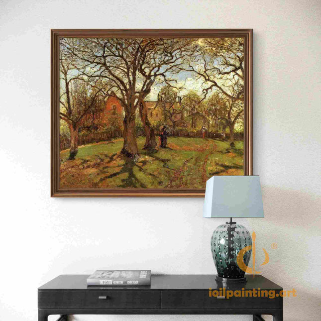 "Camille Pissarro's 'Tranquil Countryside with Majestic Trees' - Hand-Painted Impressionist Oil Painting Reproduction"