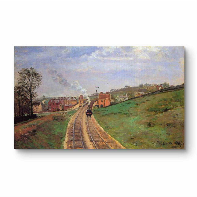 "Camille Pissarro's 'Steam Train in Countryside' - Hand-Painted Impressionist Oil Painting Reproduction"