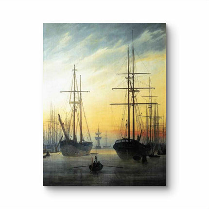"William Turner's 'Golden Hour Harbor' - Hand-Painted Maritime Oil Painting Reproduction"