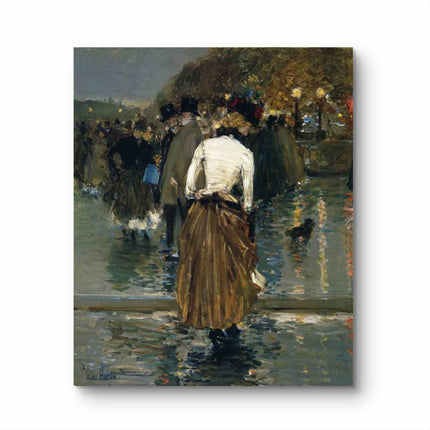 "Childe Hassam's 'Elegant Lady in 19th Century Street Scene' - Hand-Painted Impressionist Oil Painting Reproduction"