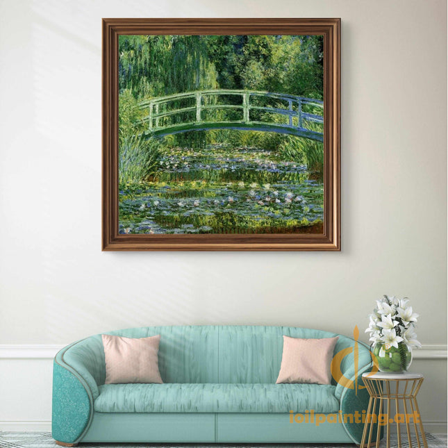 "Claude Monet's 'The Japanese Bridge over Water Lily Pond' - Premium Hand-Painted Oil Reproduction on Canvas"