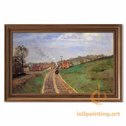 "Camille Pissarro's 'Steam Train in Countryside' - Hand-Painted Impressionist Oil Painting Reproduction"
