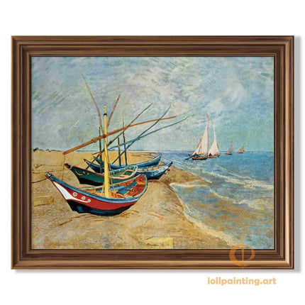 "Vincent van Gogh Inspired 'Fishing Boats on the Beach' - Hand-Painted Oil Reproduction on Canvas"