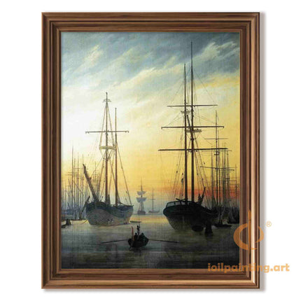 "William Turner's 'Golden Hour Harbor' - Hand-Painted Maritime Oil Painting Reproduction"