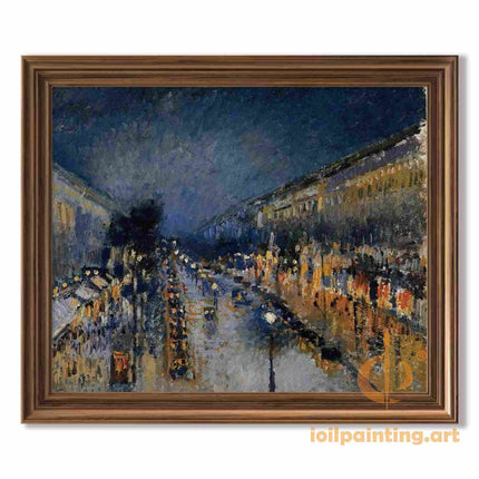 "Camille Pissarro's 'Nocturnal City Boulevard' - Hand-Painted Oil Painting Reproduction"