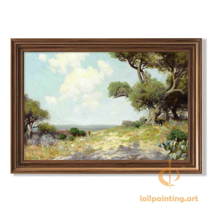 "Julian Onderdonk's 19th-Century European Landscape Oil Reproduction: Majestic Oak Meadow"