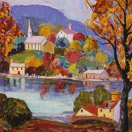"Autumn Village by the Lake - Premium Hand-Painted Oil Reproduction on Canvas"