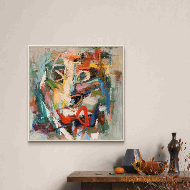Vibrant Abstract Portrait Oil Painting - Color Burst for Modern Wall Art Decor