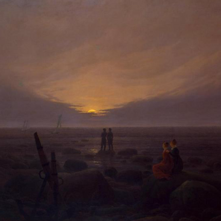 "Caspar David Friedrich's 'Romantic Sunset Seascape' - Hand-Painted Coastal Oil Painting Reproduction"