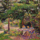 "Camille Pissarro's 'Figures in Sunlit Garden' - Hand-Painted Impressionist Oil Painting Reproduction"