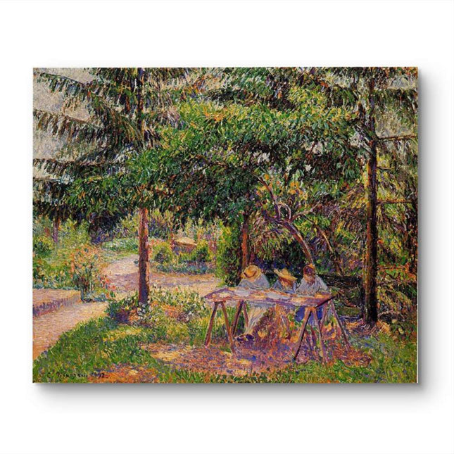 "Camille Pissarro's 'Figures in Sunlit Garden' - Hand-Painted Impressionist Oil Painting Reproduction"