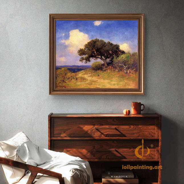 "Tranquil Oak in Summer Landscape - Premium Hand-Painted Oil Reproduction on Canvas"