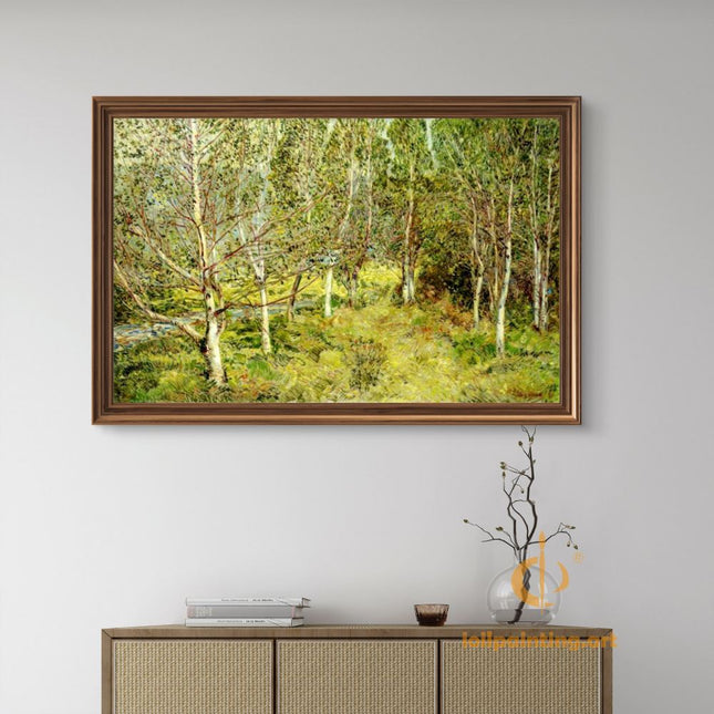 "Childe Hassam's 'Serene Birch Forest' Landscape - Hand-Painted Oil Painting Reproduction"
