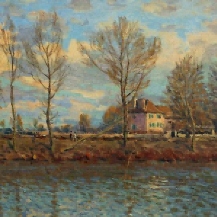 "Alfred Sisley's 'Riverside Cottage' - Hand-Painted Impressionist Oil Painting Reproduction"