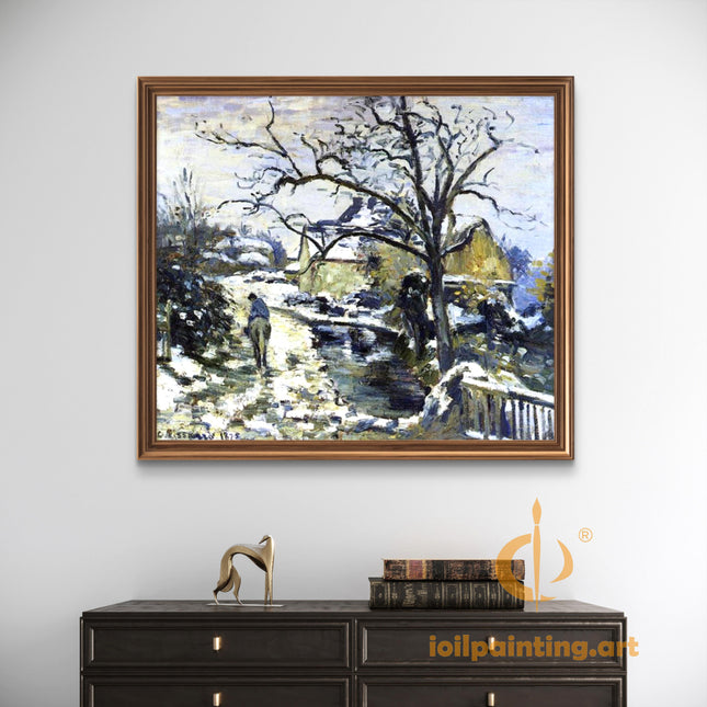 "Camille Pissarro's 'Snow-Covered Village Path' - Hand-Painted Oil Painting Reproduction"