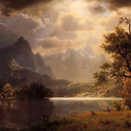 "Albert Bierstadt's 'Mountain Lake Serenity' - Hand-Painted Landscape Oil Painting Reproduction"