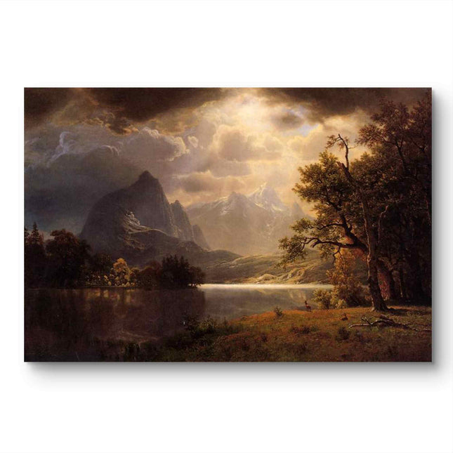 "Albert Bierstadt's 'Mountain Lake Serenity' - Hand-Painted Landscape Oil Painting Reproduction"