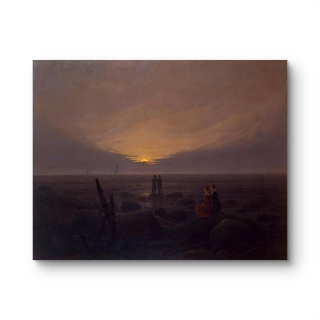 "Caspar David Friedrich's 'Romantic Sunset Seascape' - Hand-Painted Coastal Oil Painting Reproduction"
