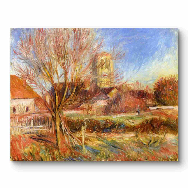 "Pierre-Auguste Renoir's 'Serene Village with Church Spire' - Premium Hand-Painted Oil Painting Reproduction"