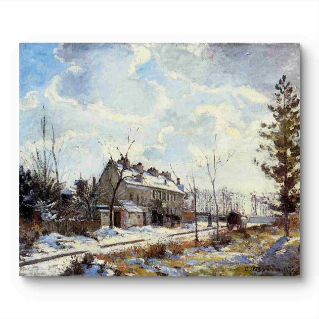 "Camille Pissarro's 'Snow-Covered Cottage in Winter' - Hand-Painted Impressionist Oil Painting Reproduction"