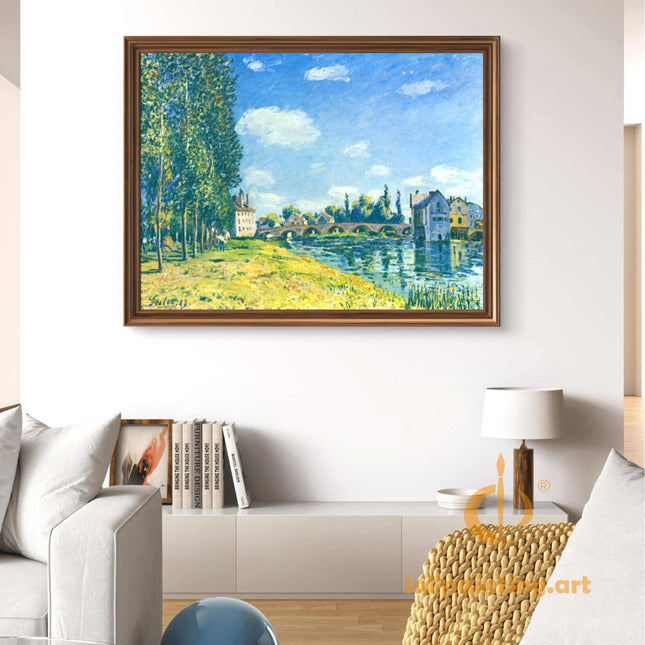 "Alfred Sisley's 'Peaceful Riverside Village' - Hand-Painted Impressionist Oil Painting Reproduction"