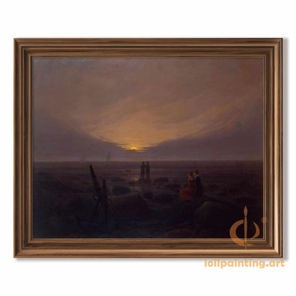 "Caspar David Friedrich's 'Romantic Sunset Seascape' - Hand-Painted Coastal Oil Painting Reproduction"