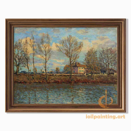 "Alfred Sisley's 'Riverside Cottage' - Hand-Painted Impressionist Oil Painting Reproduction"