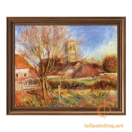 "Pierre-Auguste Renoir's 'Serene Village with Church Spire' - Premium Hand-Painted Oil Painting Reproduction"