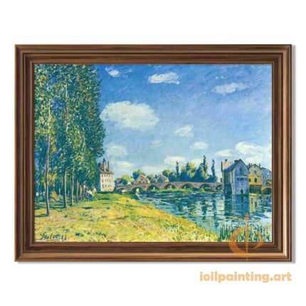 "Alfred Sisley's 'Peaceful Riverside Village' - Hand-Painted Impressionist Oil Painting Reproduction"