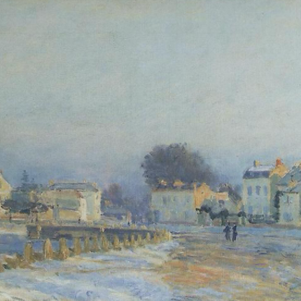 "Alfred Sisley's 'Snow-Clad Riverside Village' - Hand-Painted Impressionist Oil Painting Reproduction"