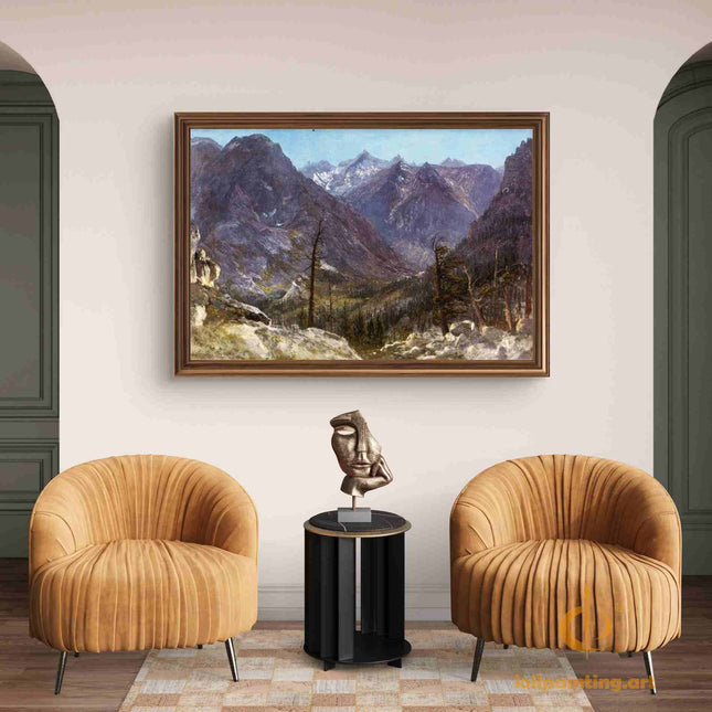 "Albert Bierstadt's 'Majestic Alpine Peaks' - Hand-Painted Landscape Oil Painting Reproduction"