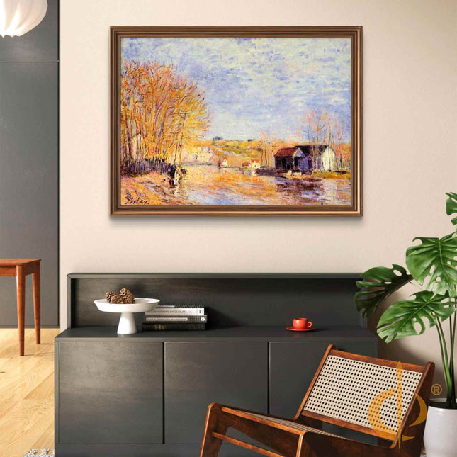 "Alfred Sisley's 'Autumn Riverside' - Hand-Painted Impressionist Oil Painting Reproduction"