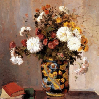 "Camille Pissarro's 'Floral Still Life in Ornate Vase' - Hand-Painted Impressionist Oil Painting Reproduction"