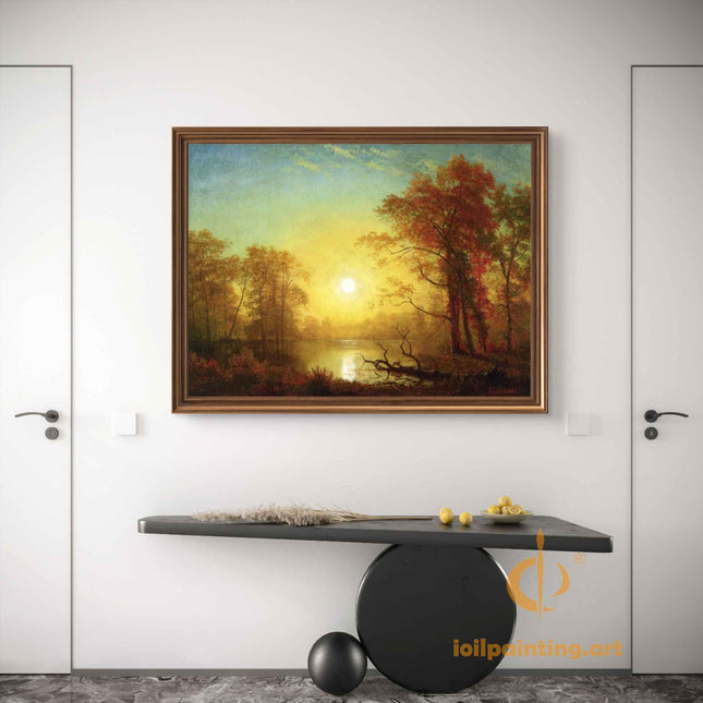 "John Constable's 'Autumn Lakeside Serenity' - Hand-Painted Landscape Oil Painting Reproduction"