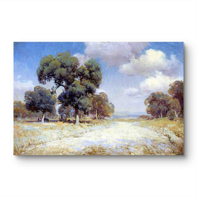 "Julian Onderdonk's European Landscape Oil Reproduction: Serene Country Road with Majestic Trees"