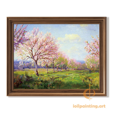 "Spring Blossom Avenue - Premium Hand-Painted Oil Reproduction on Canvas"