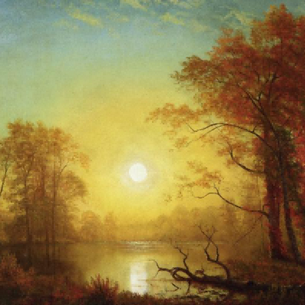 "Albert BIerstadt's 'Autumn Lakeside Serenity' - Hand-Painted Landscape Oil Painting Reproduction"