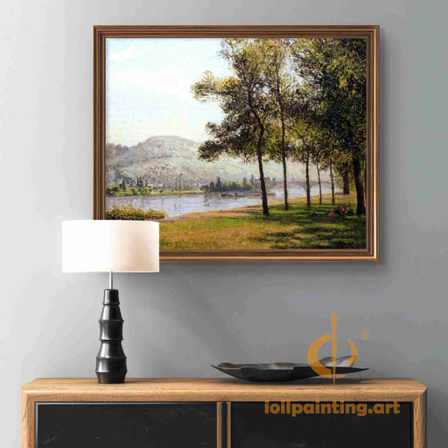 "Camille Pissarro's 'Tranquil Riverside with Majestic Trees' - Hand-Painted Oil Painting Reproduction"