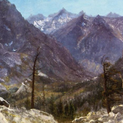 "Albert Bierstadt's 'Majestic Alpine Peaks' - Hand-Painted Landscape Oil Painting Reproduction"