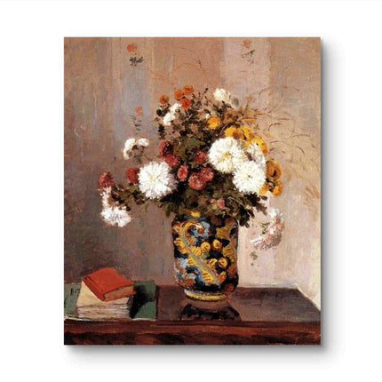 "Camille Pissarro's 'Floral Still Life in Ornate Vase' - Hand-Painted Impressionist Oil Painting Reproduction"