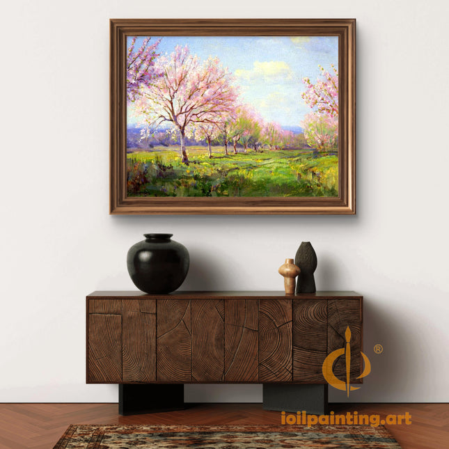 "Spring Blossom Avenue - Premium Hand-Painted Oil Reproduction on Canvas"